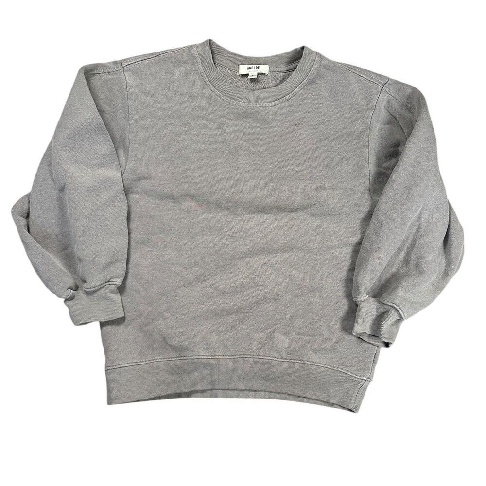 Agolde Thora Sweatshirt S Puff Sleeve Zinc Gray Pullover Crew Neck Sweater Chic